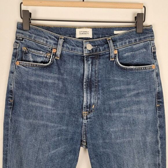 Citizens Of Humanity Size 27 Demy Distressed Tempo Cropped Flare Jeans Blue - Picture 3 of 12